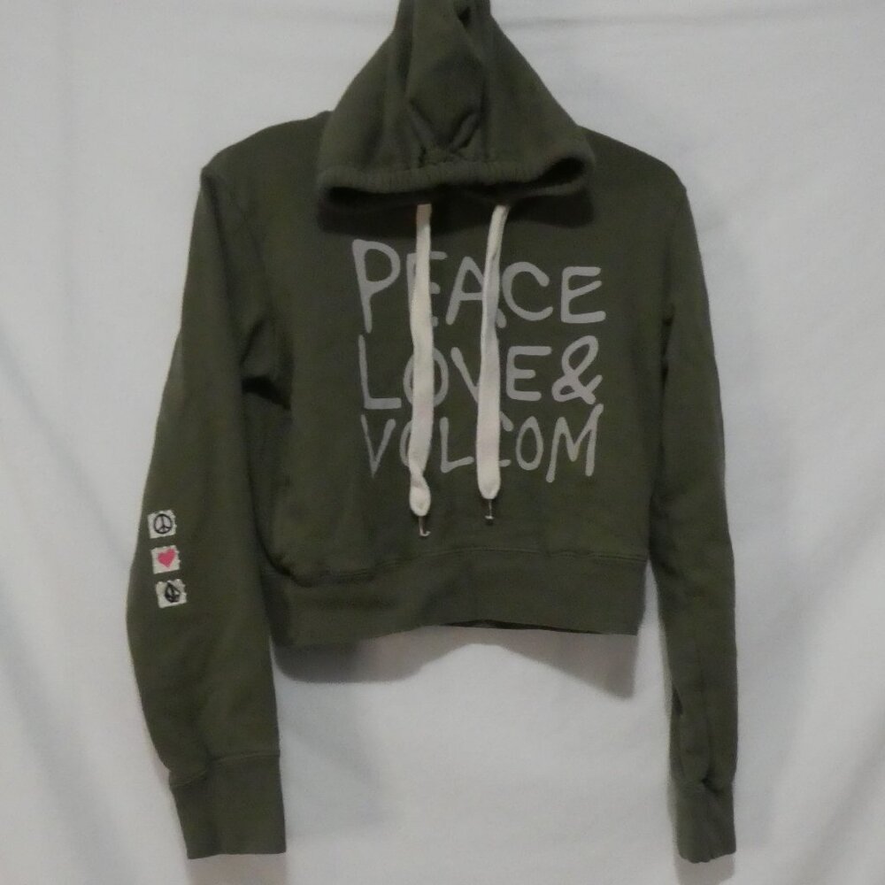 VOLCOM STN | large | Green Cropped Hoodie with Graphic Design